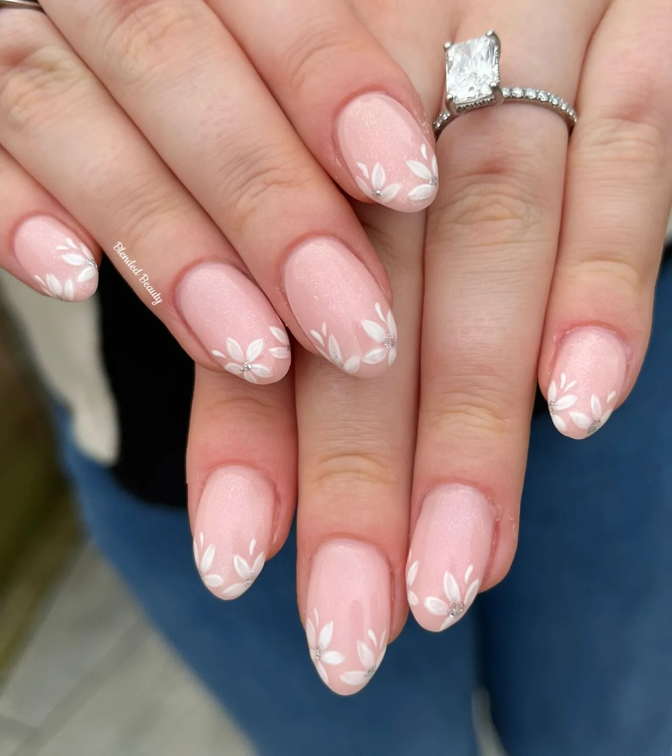 fall wedding nails 2026 Soft Pink Floral Wedding Nails With Delicate White Petals