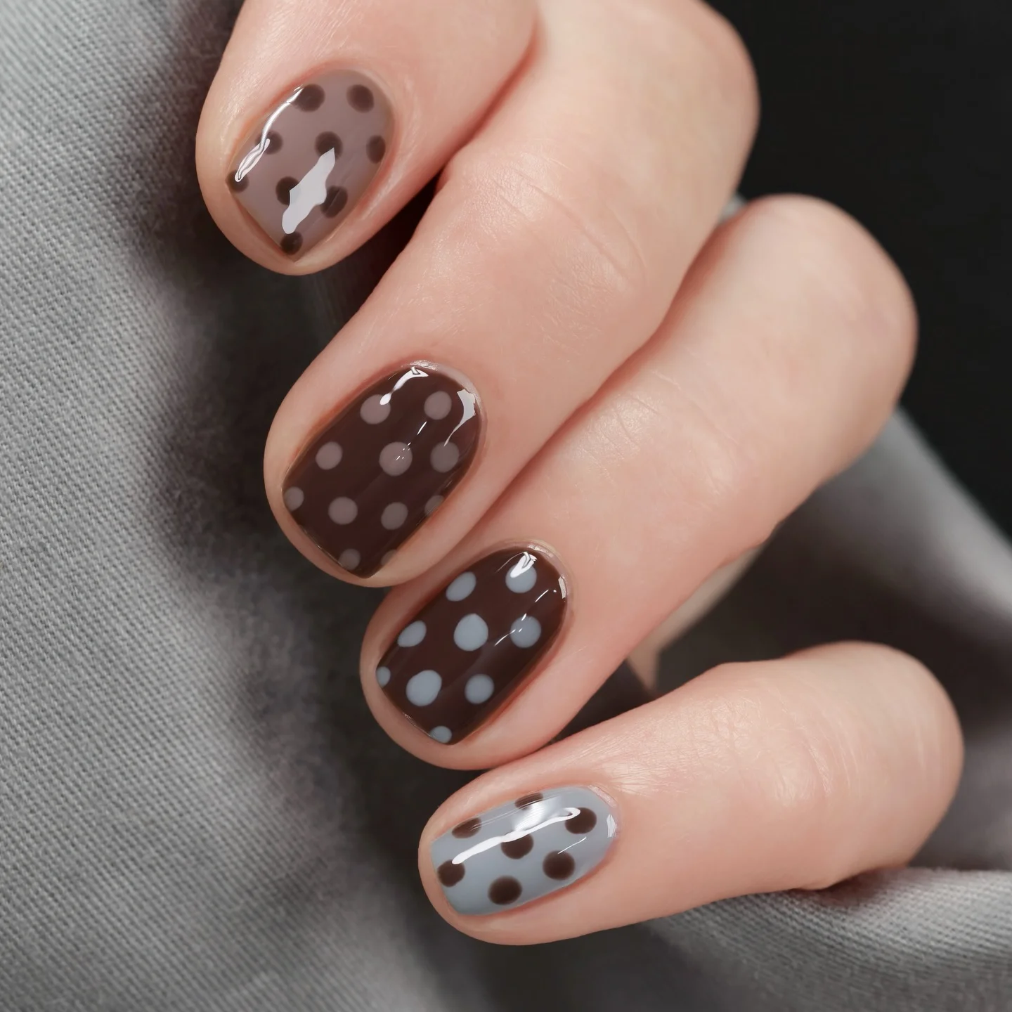 polka dot fall nails 2026 Mocha And Powder Blue Polka Dot Contrast