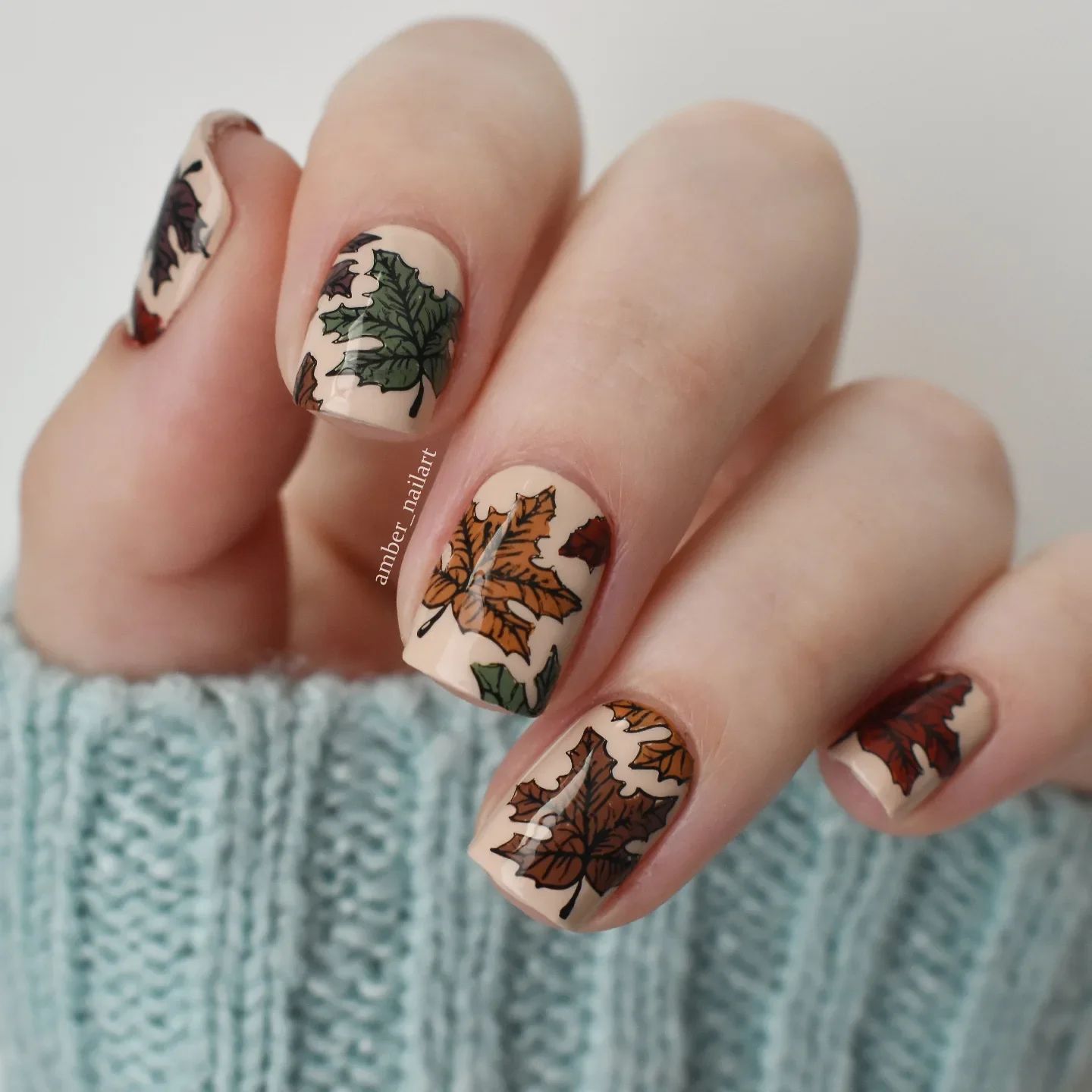fall nails for fair skin tones 2026 Autumn Leaf Nail Art On A Creamy Nude Base