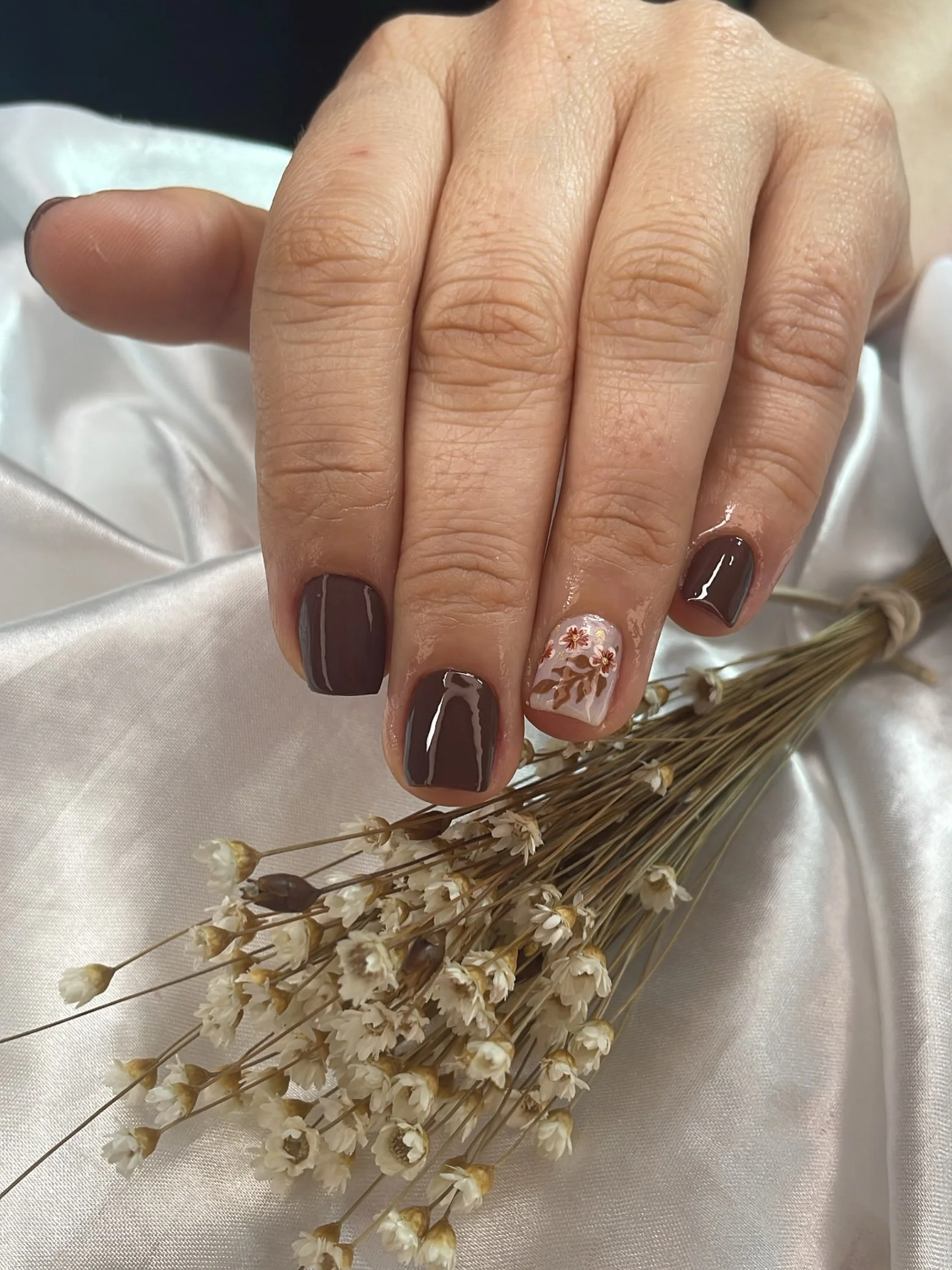 fall nails with accent nail Warm Pumpkin Nails With A Playful Floral Leopard Accent
