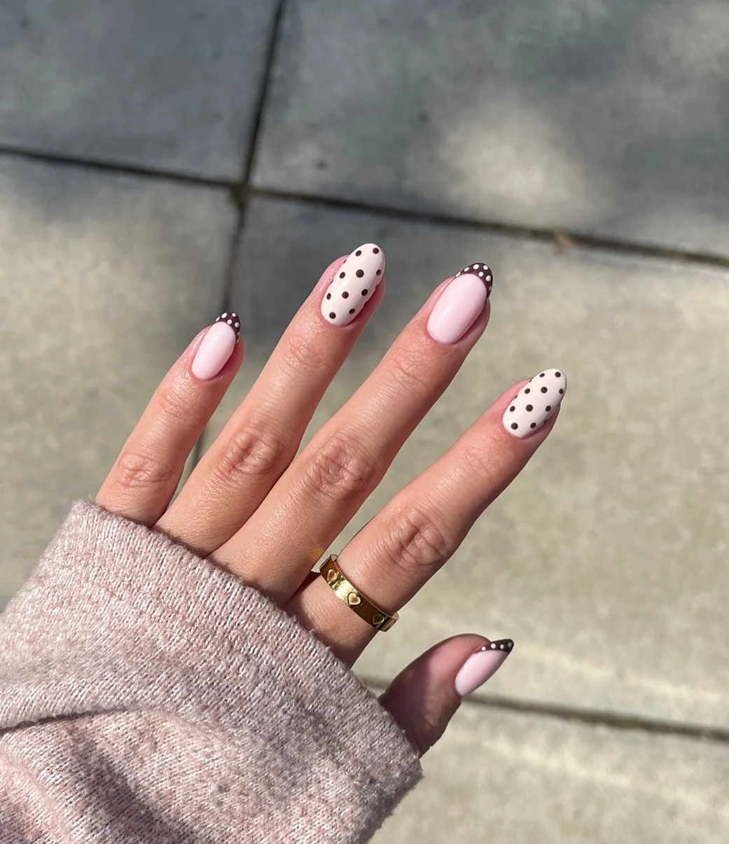 fall short almond nails 2026 Soft Nude Polka Dot Nails For Everyday Autumn Style