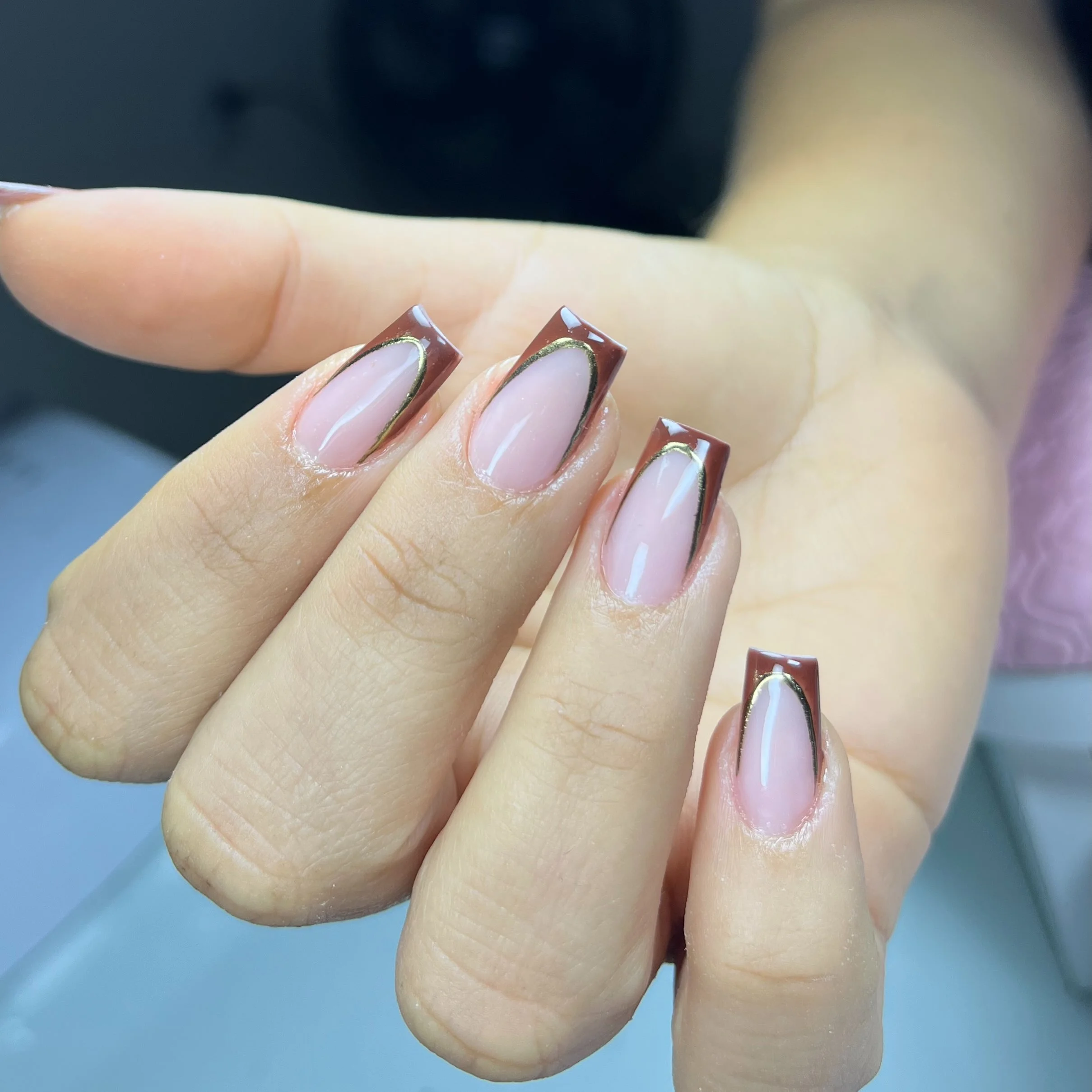 brown fall nails 2026 Modern Square French With Chocolate Outline