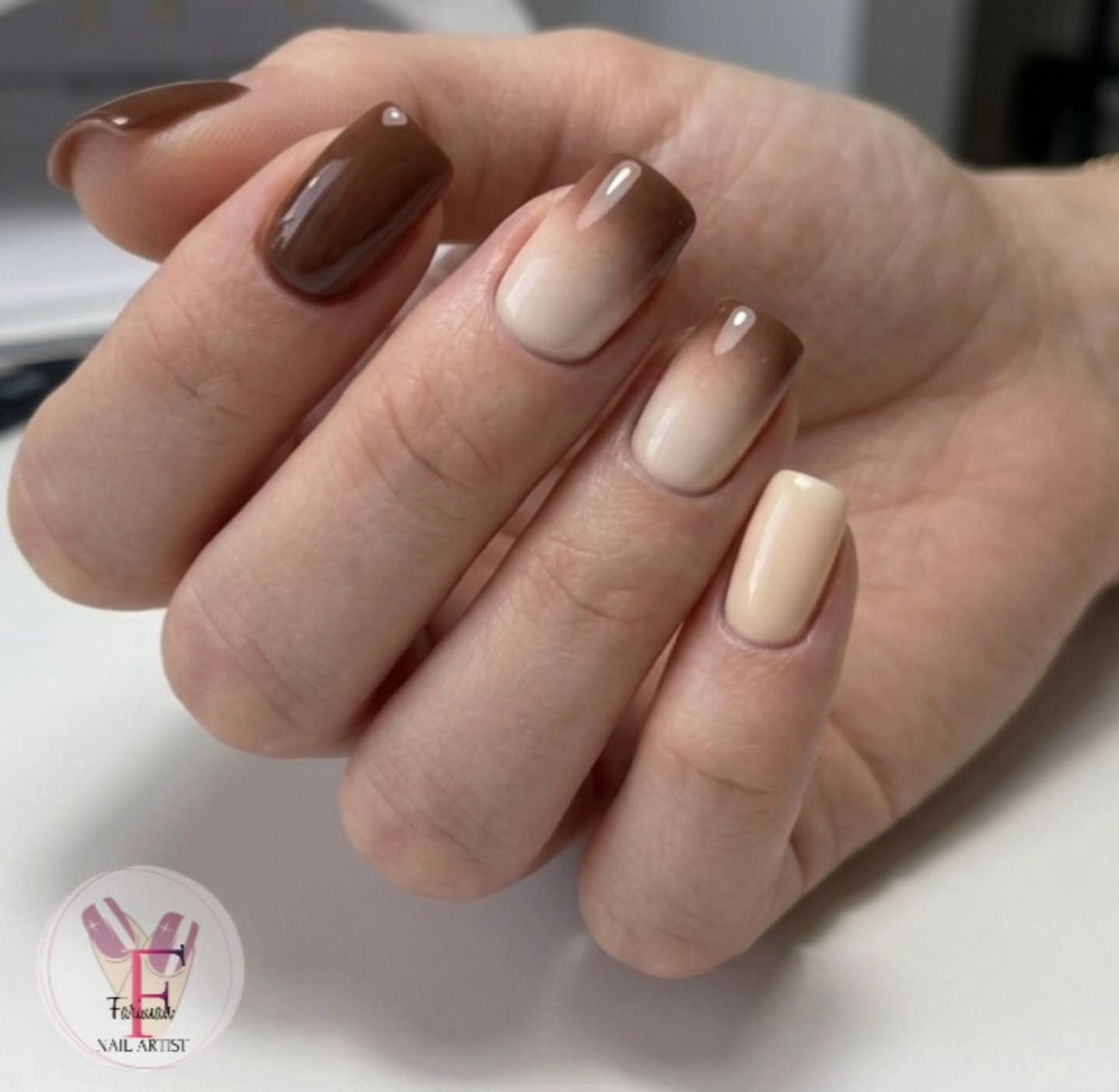 fall nail designs for office 2026 Mocha Ombre Square Nails For Everyday Office Style