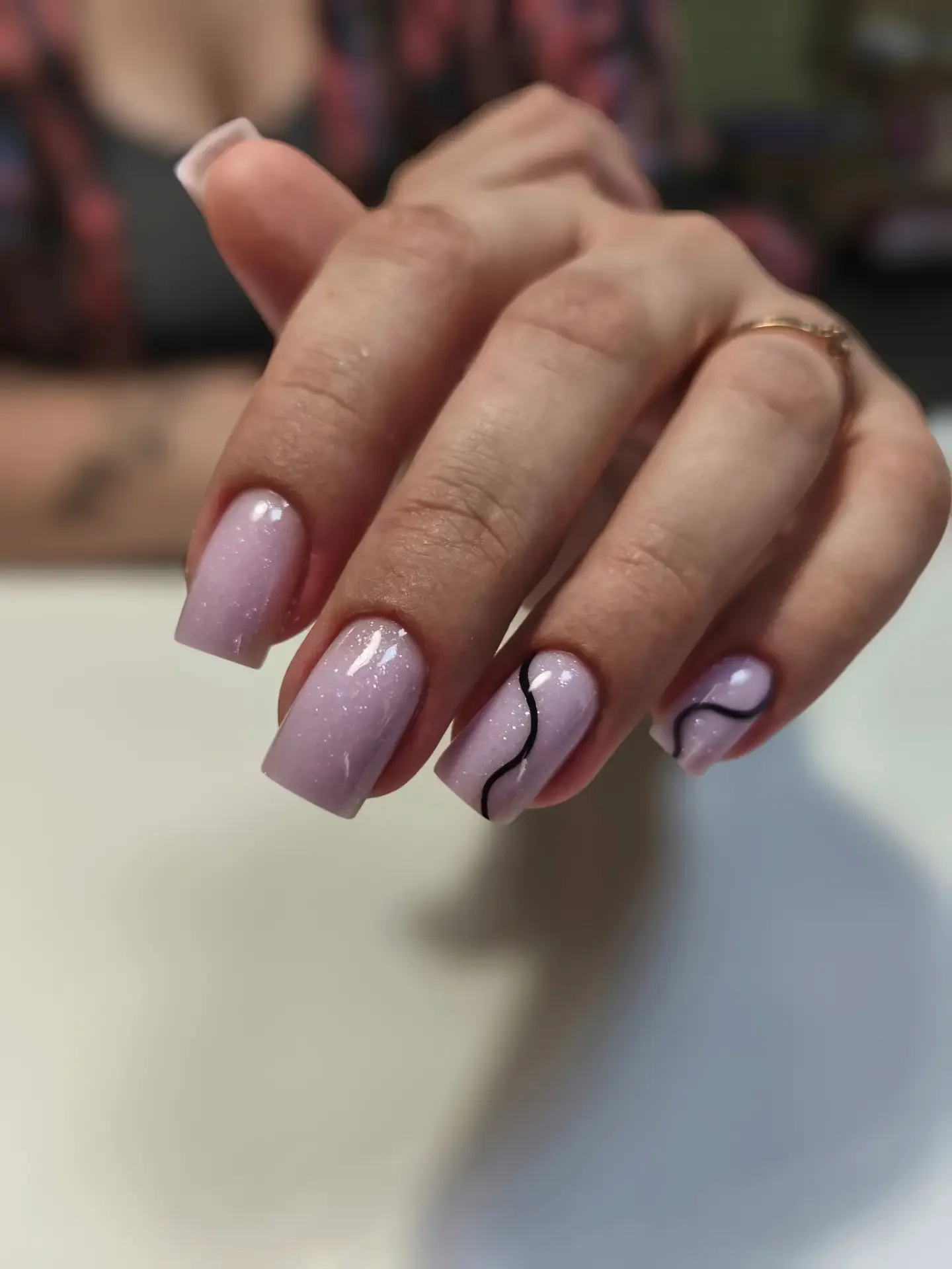 fall square nails 2026 Lavender Shimmer With Minimal Black Waves