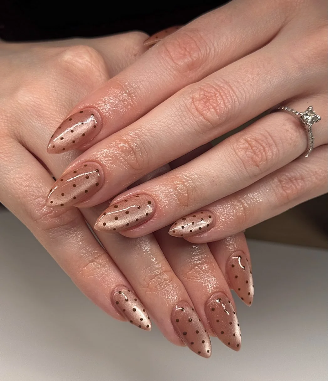 polka dot fall nails 2026 Sheer Pink And Delicate Brown Polka Dots