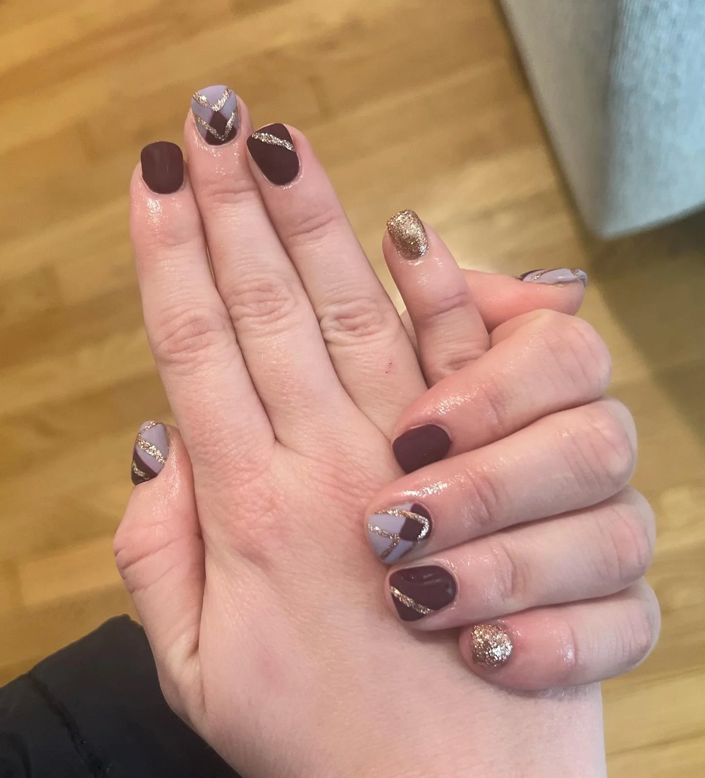 simple fall short nails Plum Brown And Champagne Glitter Geometry