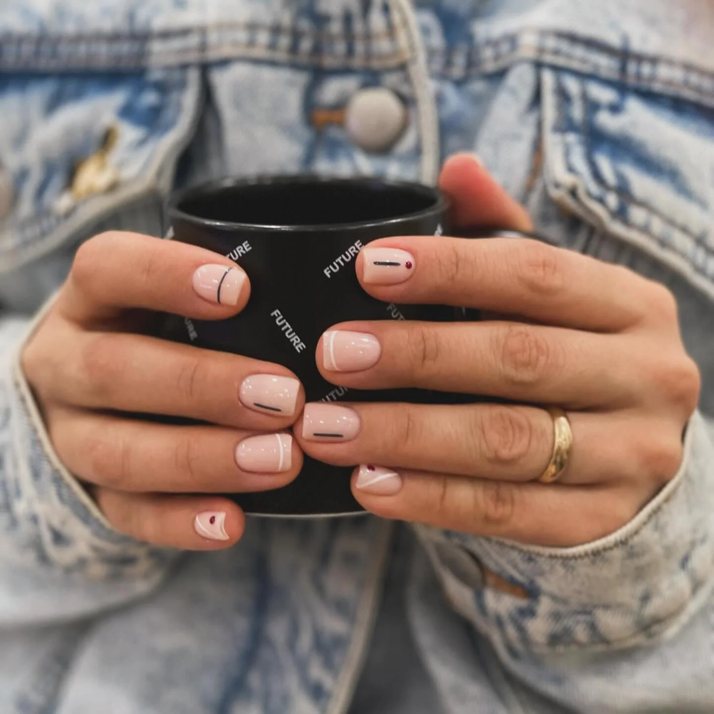 fall nail designs for office 2026 Minimal Graphic Nude Nails With Modern Office Accents