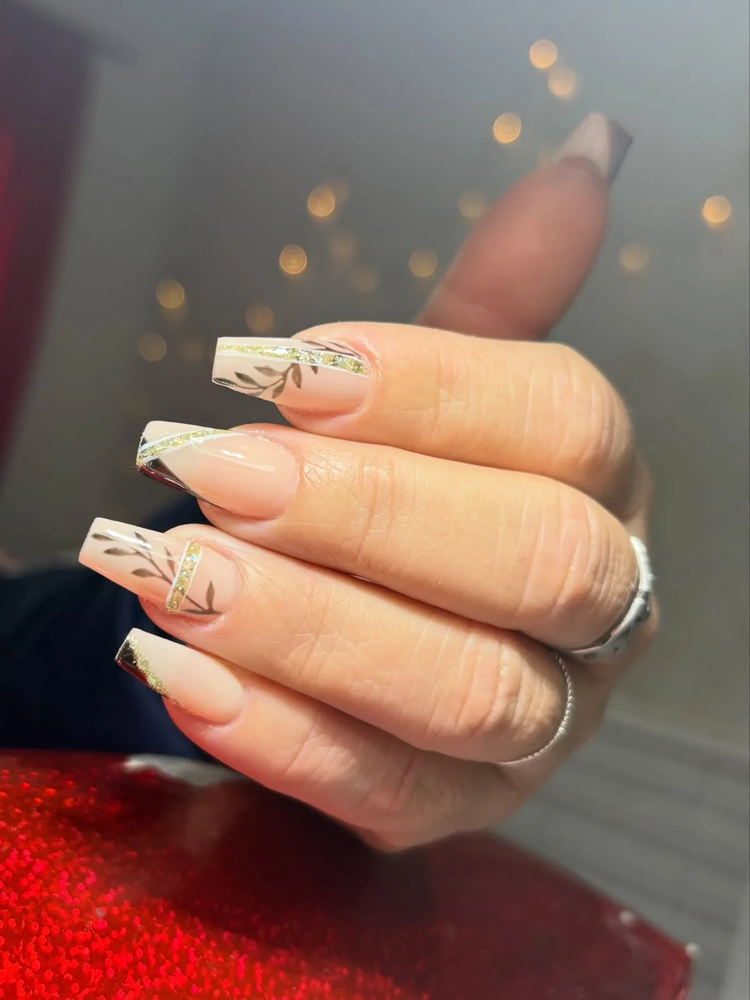 fall nail designs square shape 2026 Elegant Ivory French With Botanical Details