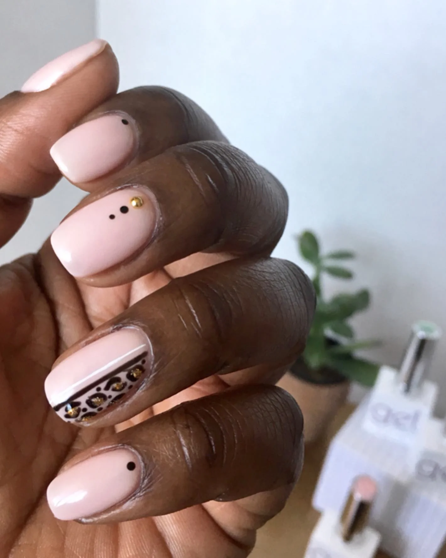 fall nails for dark skin 2026 Soft Blush Minimal Nails With Leopard Accent Stripe