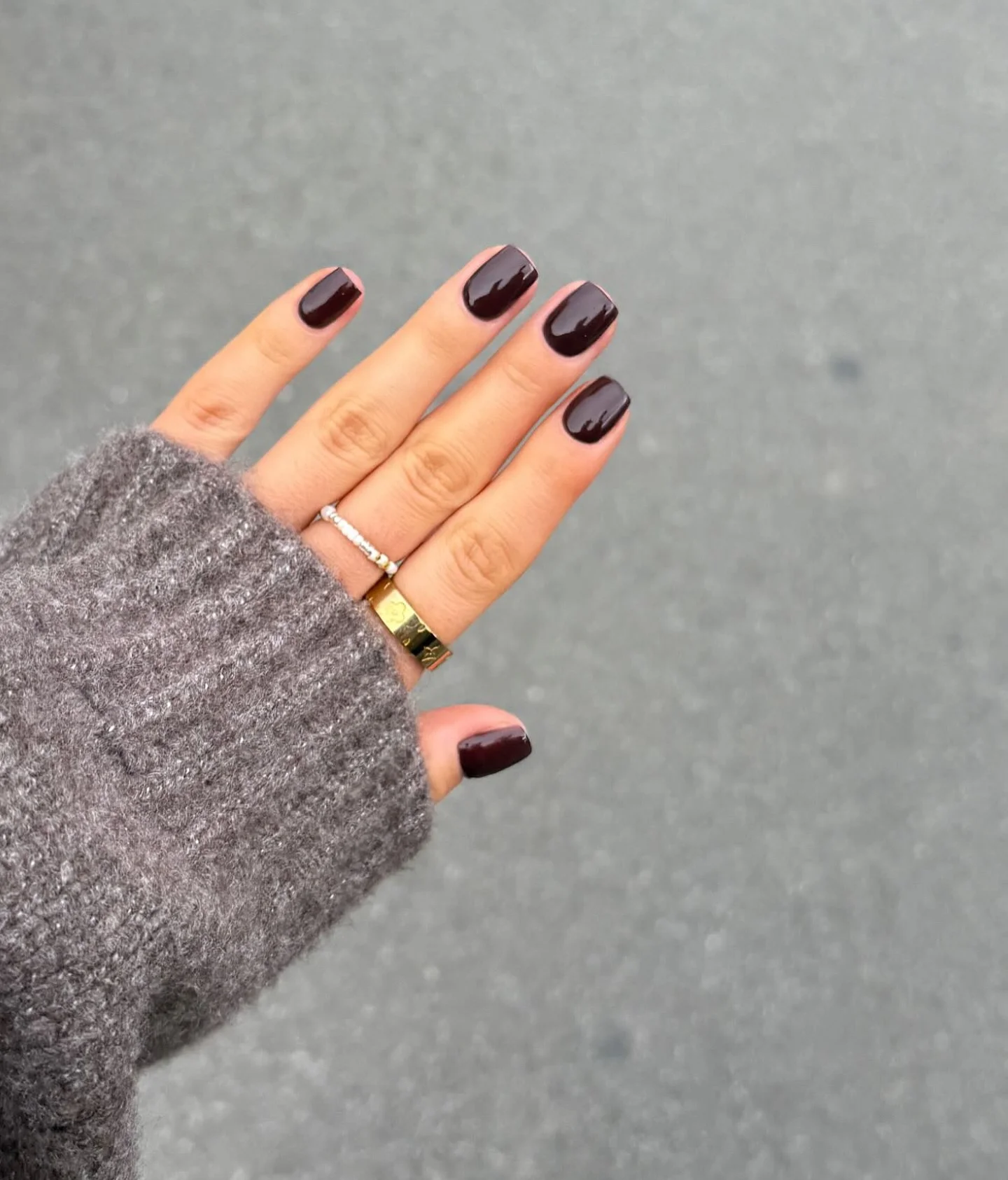 autumn nails color Glossy Dark Burgundy Short Nails For A Minimalist Fall Look