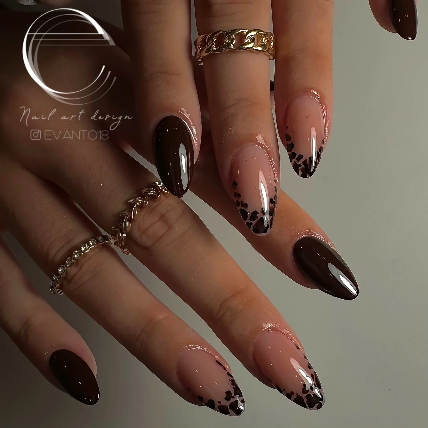 dark fall nails 2026 Dark Chocolate French Tips With Delicate Leopard Details