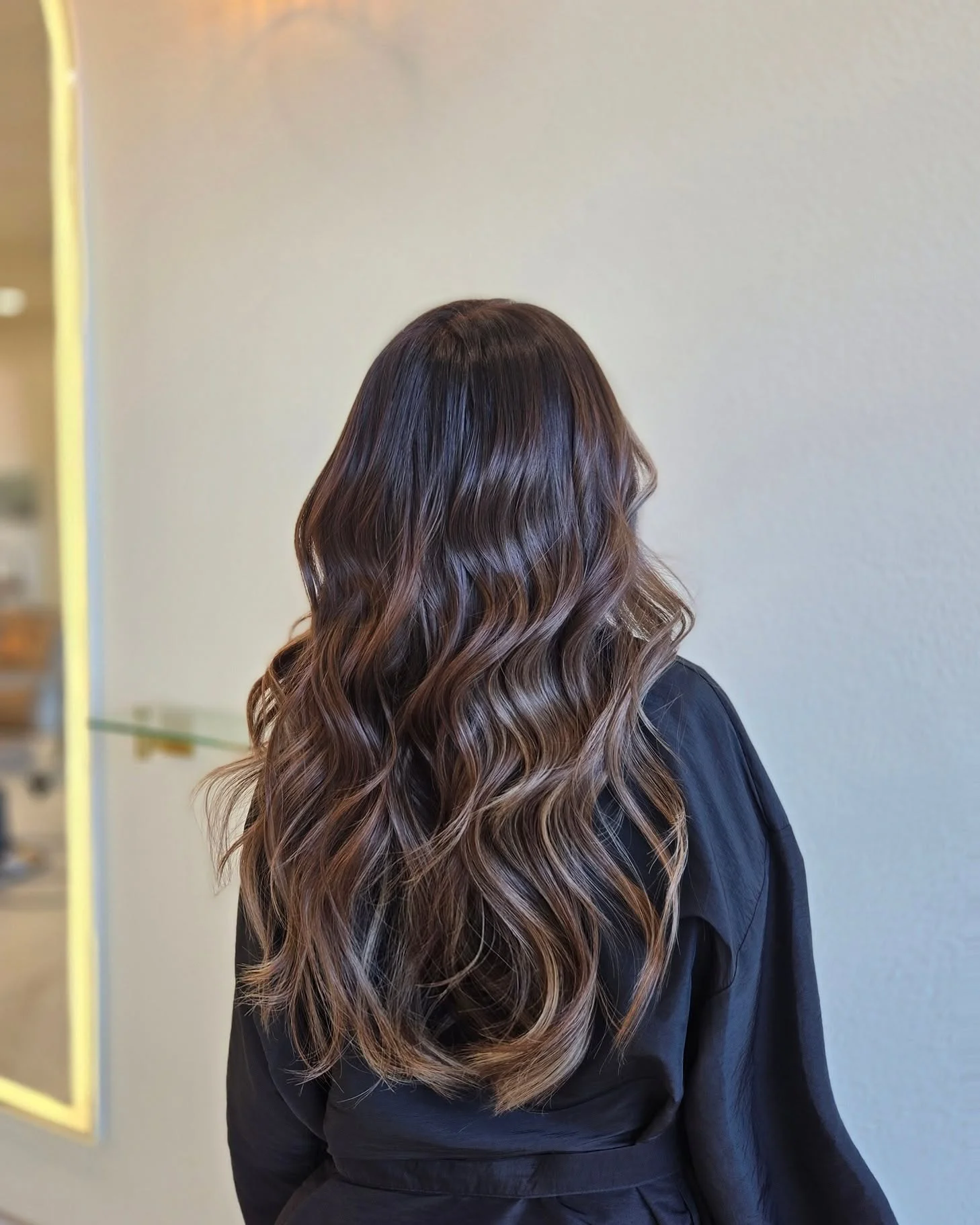 fall brown hair color ideas 2026 Chocolate Brunette Balayage With Smoky Beige Highlights