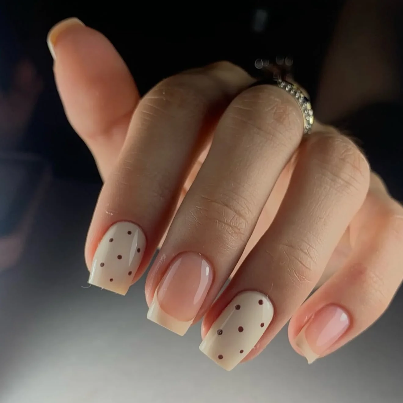 fall nail designs for office 2026 Cream Polka Dot Square Nails With Soft Autumn Simplicity