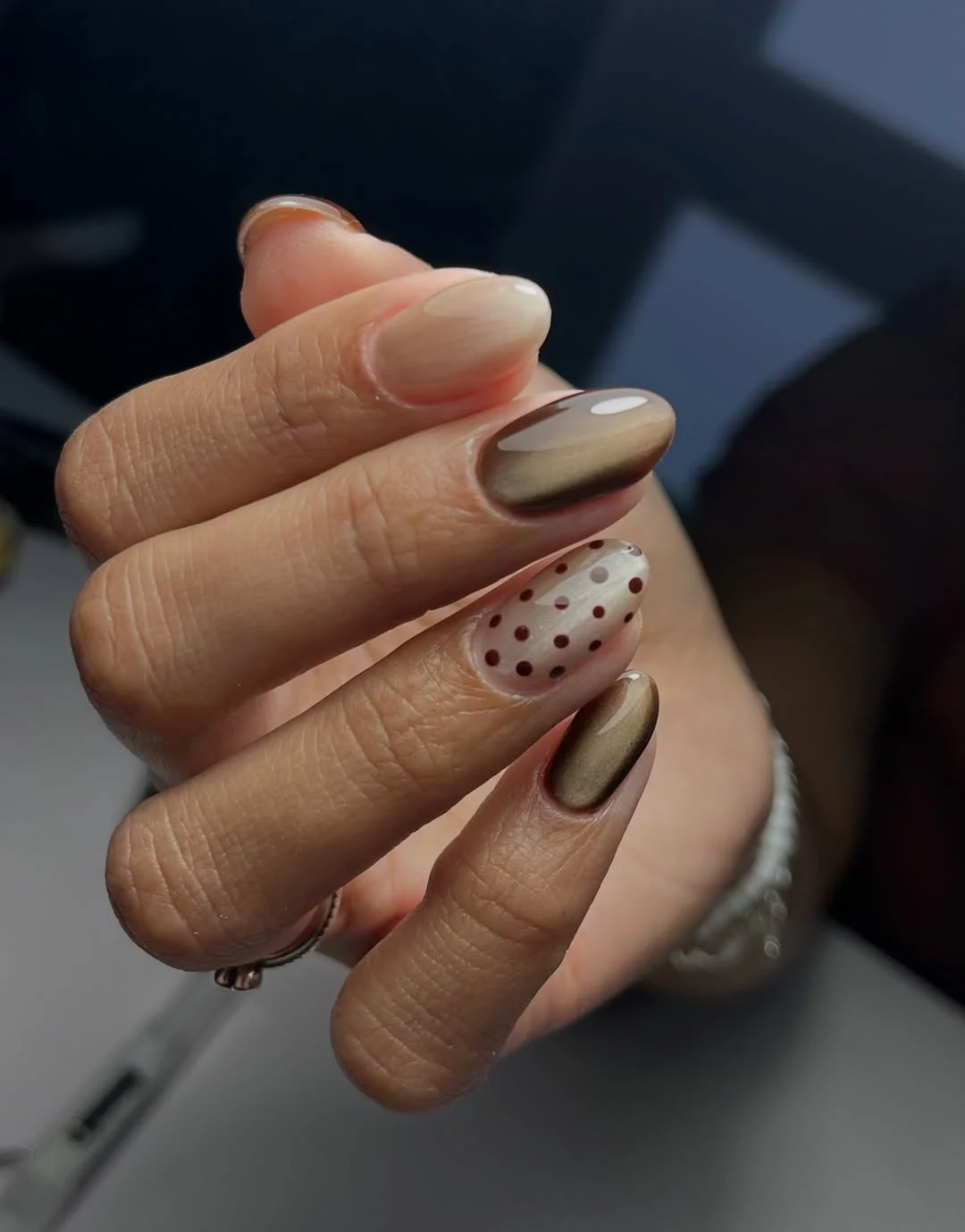 polka dot fall nails 2026 Chocolate And Ivory Dots With A Modern Finish