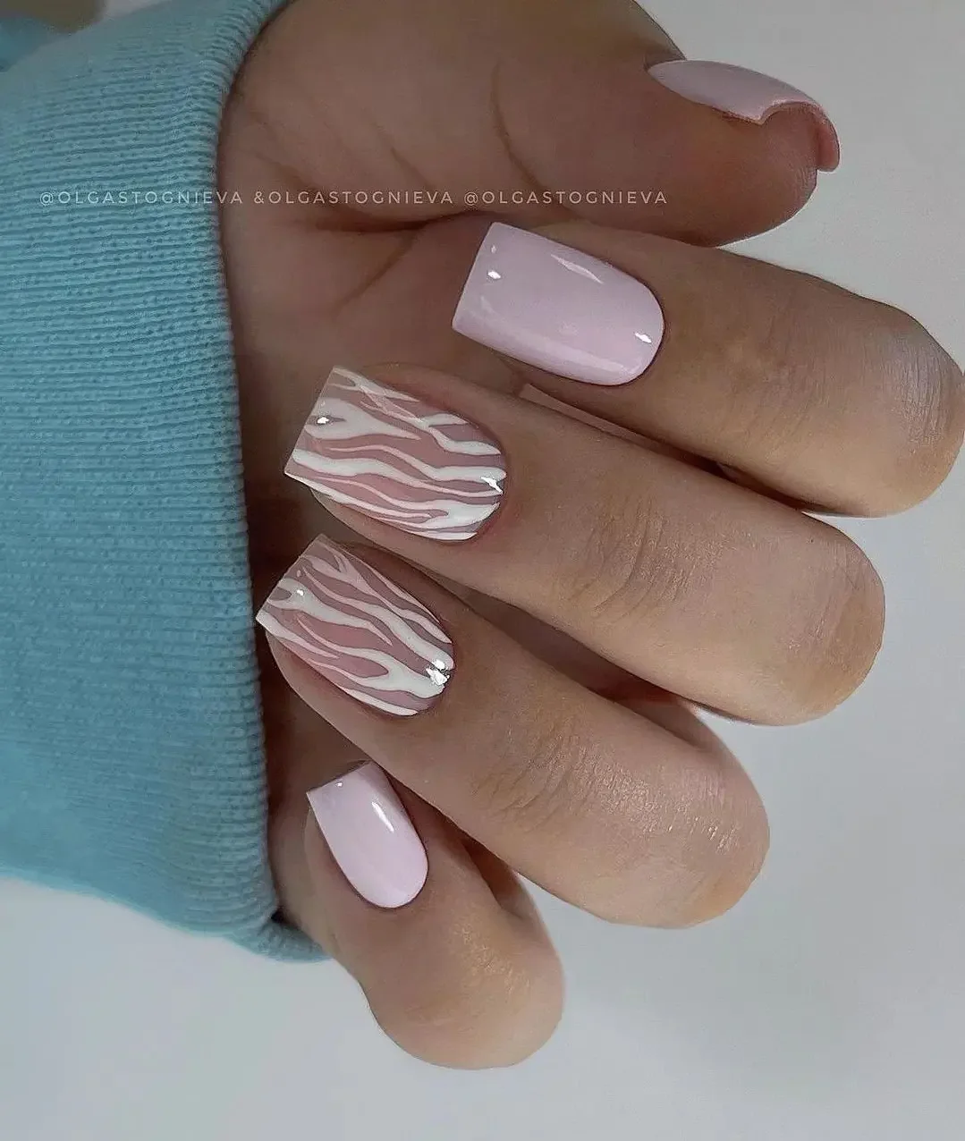 nude fall nails 2026 Milky Nude Square Nails With Soft Wavy Art