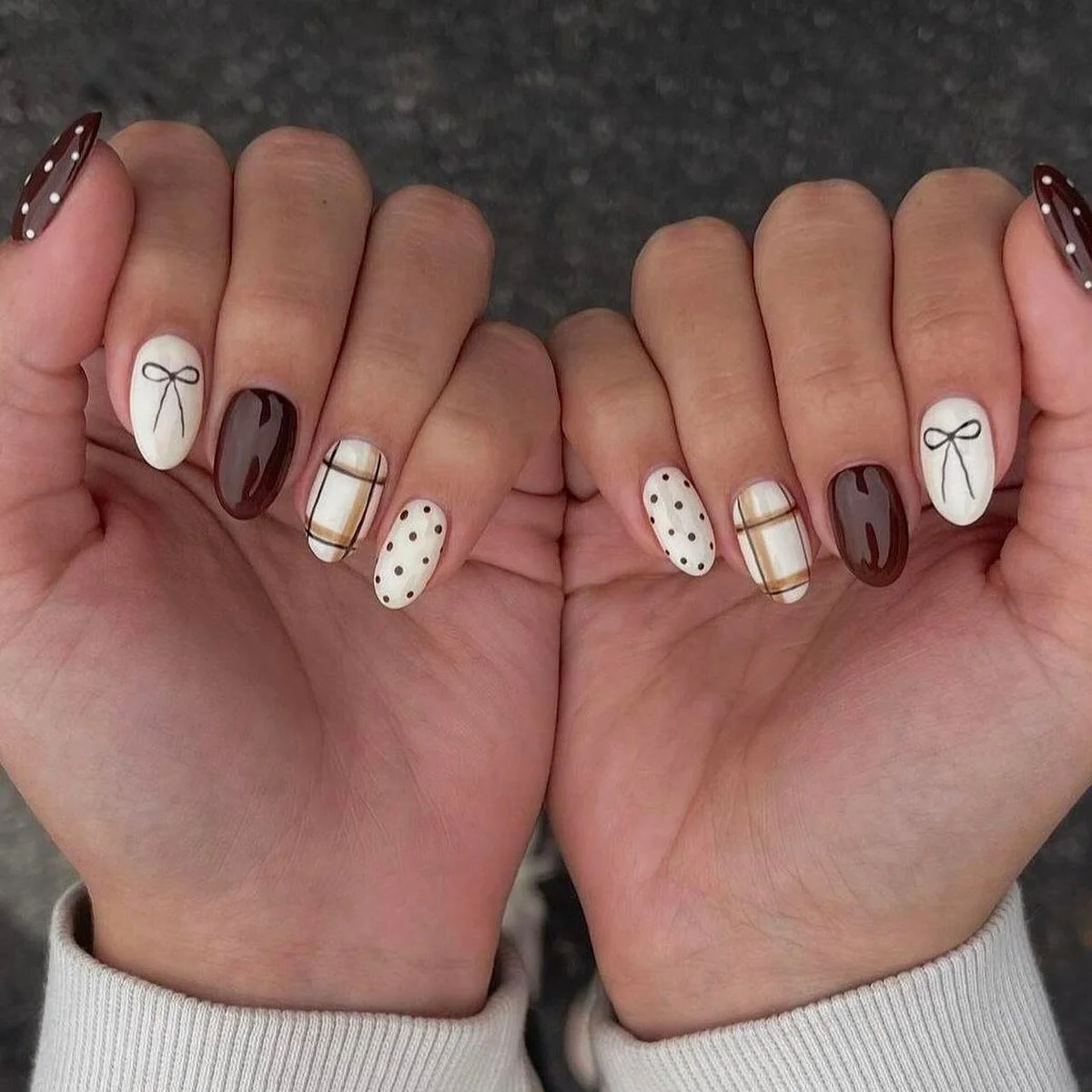 polka dot fall nails 2026 Autumn Mix With Bows Plaid And Polka Dots