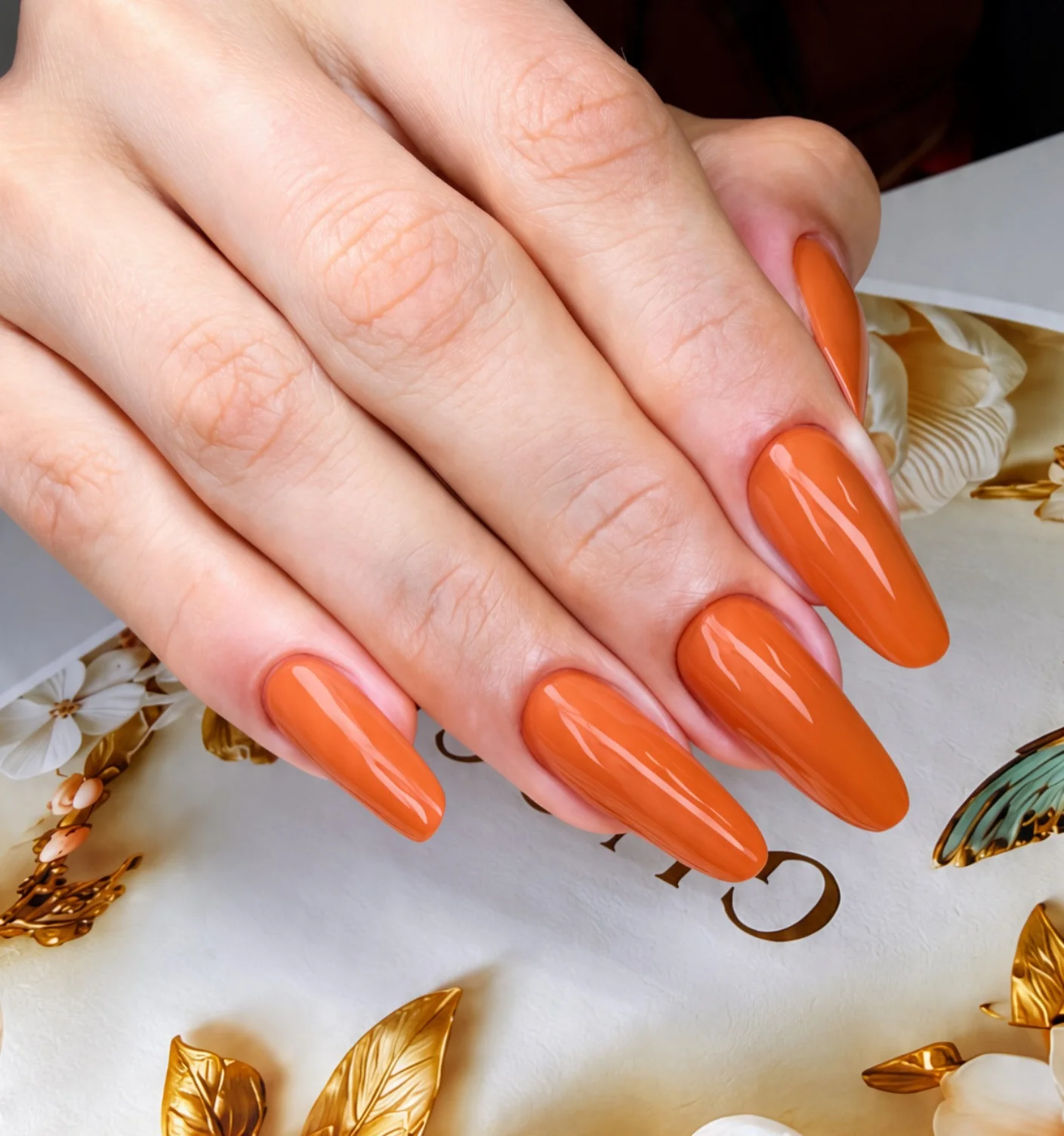 fall manicure colors 2026 Glossy Pumpkin Orange For A Bold Autumn Moment