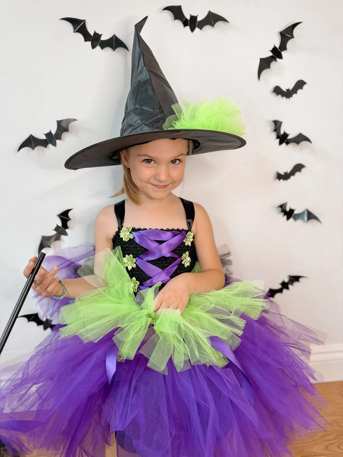 halloween costume for kids 2026 Whimsical Witch In Purple And Lime Green