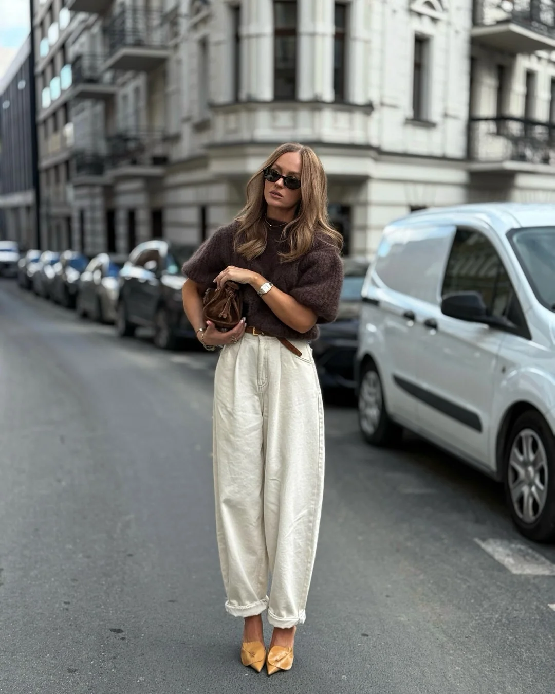 september fashion trends 2026 Chocolate Brown Knitwear With Relaxed Cream Trousers