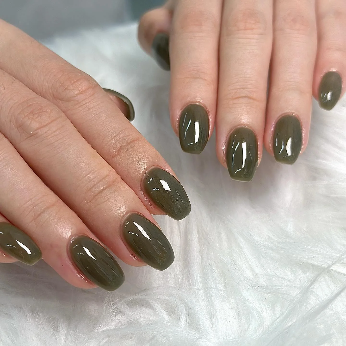 autumn nails color Muted Olive Green Glossy Nails