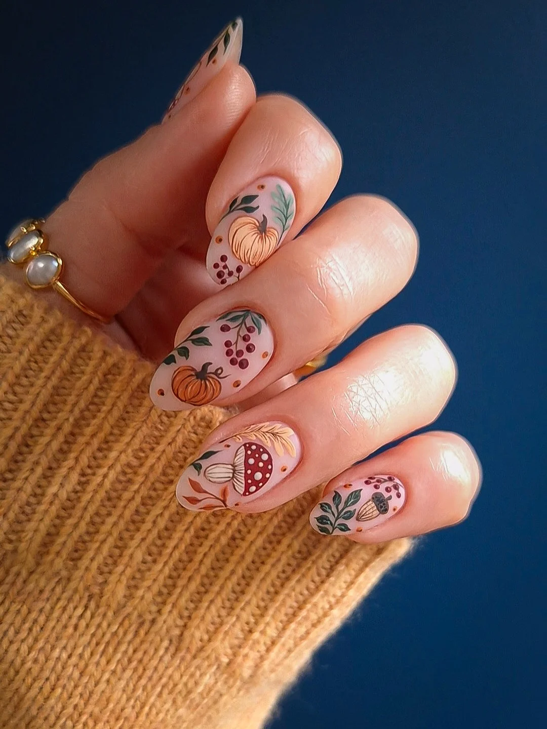 fall mid length nails 2026 Whimsical Harvest Nail Art With Autumn Forest Details