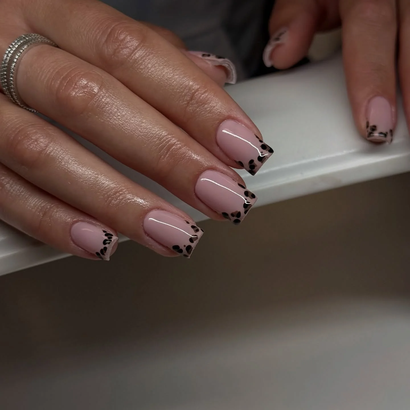 fall nail designs square shape 2026 Minimal Nude Nails With Playful Polka Dot Corners