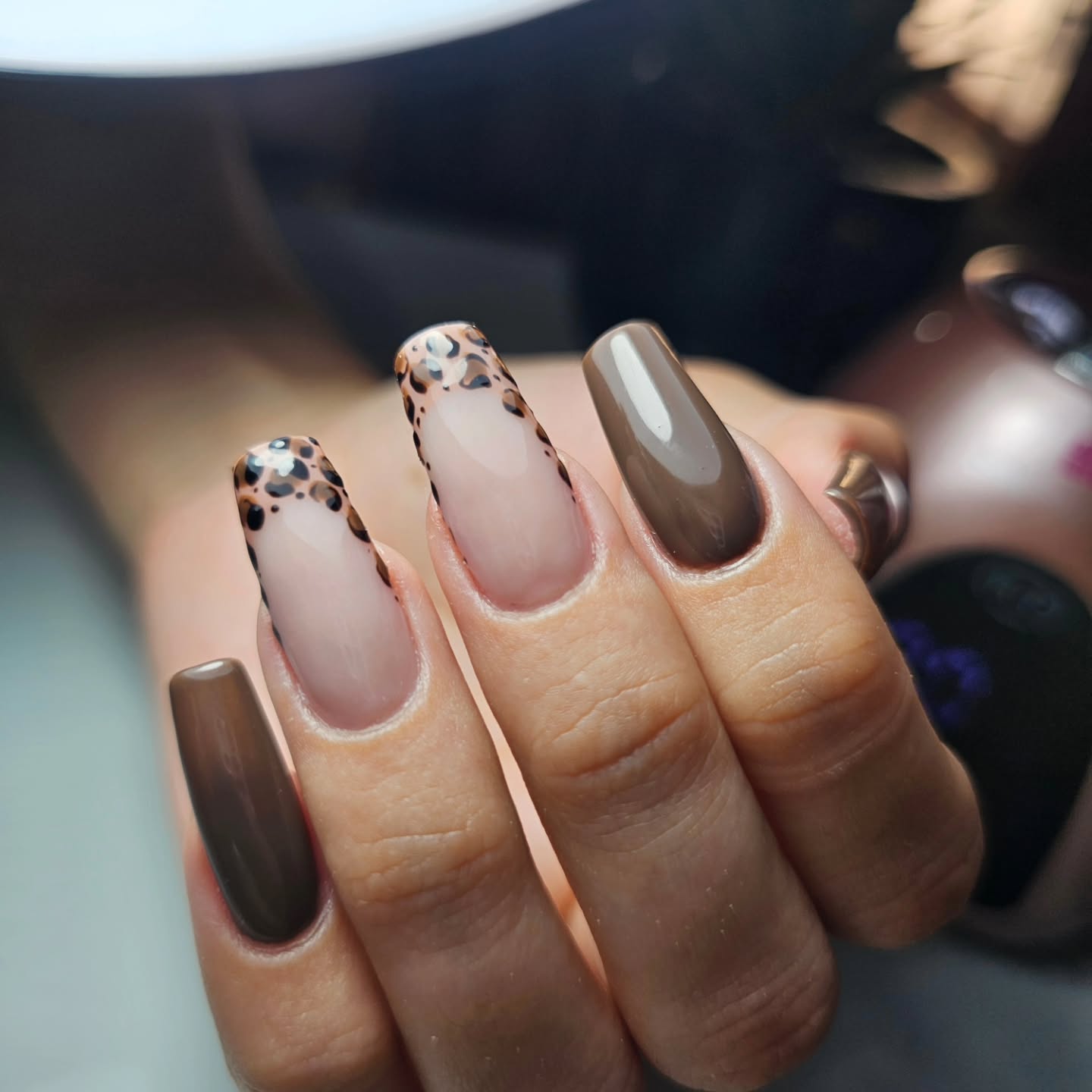 fall nails for fair skin tones Mocha Nails With Playful Leopard Tips