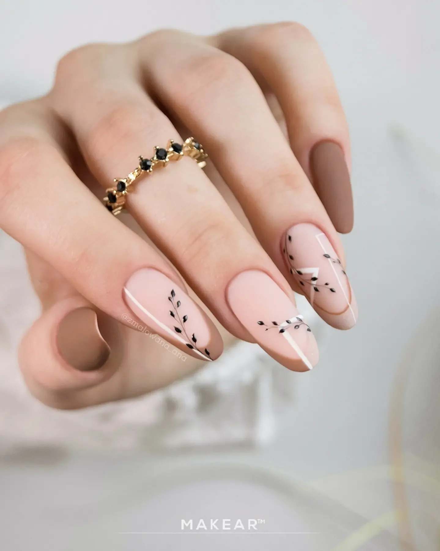 fall nails with autumn designs Blush Almond Nails With Minimal Botanical Lines