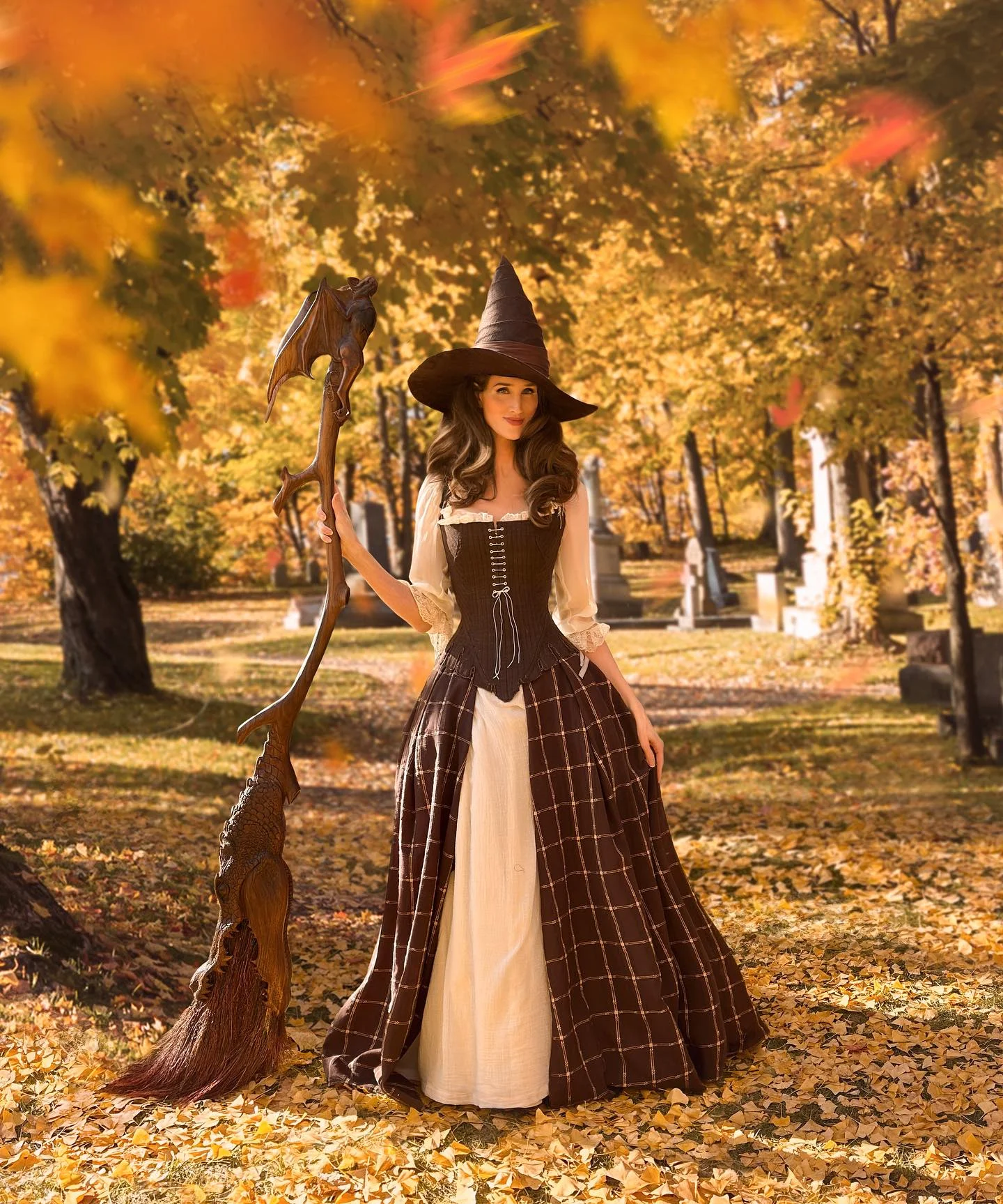 trendy halloween outfits 2026 Autumn Witch In Chocolate Plaid