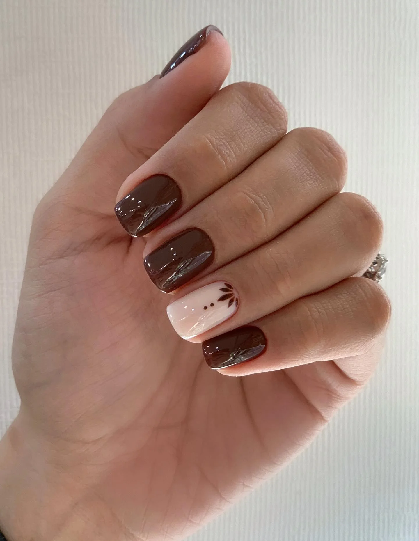 dark fall nails 2026 Chocolate Brown Nails With Delicate Botanical Accents