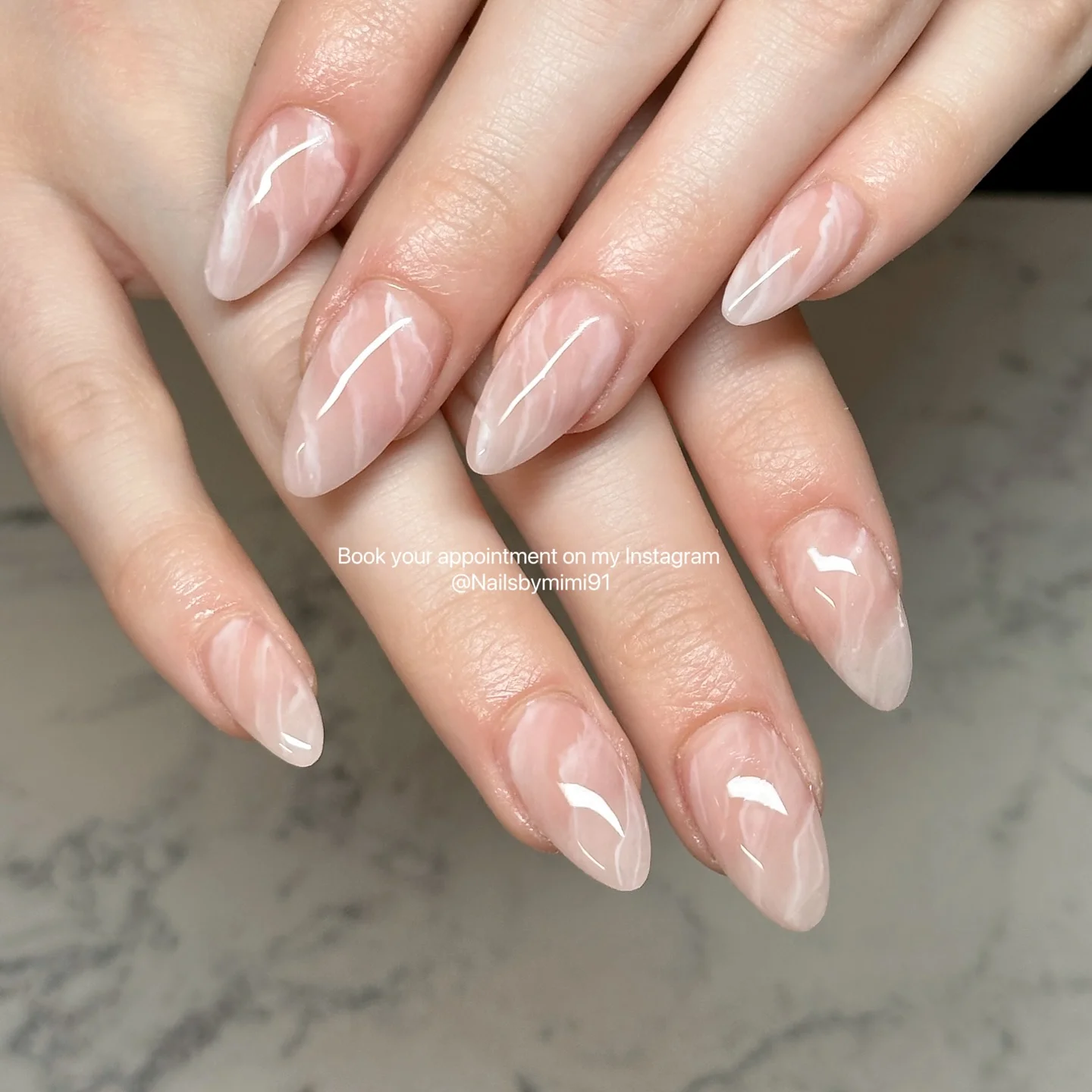 fall nail designs for office 2026 Milky Marble Almond Nails For A Quiet Luxury Office Look