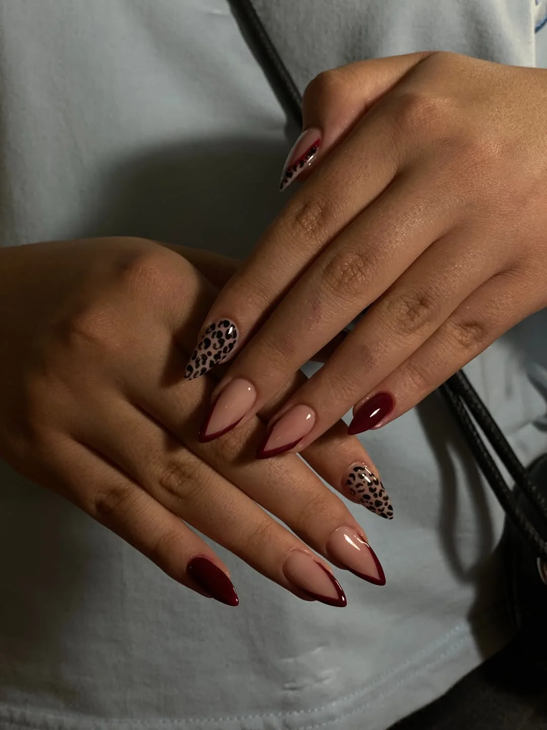 fall nails for tan skin tone Deep Burgundy And Leopard Accent Nails