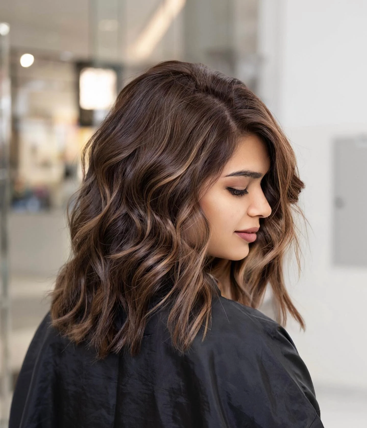 fall brown hair color ideas 2026 Soft Shoulder Length Mushroom Brown Blend