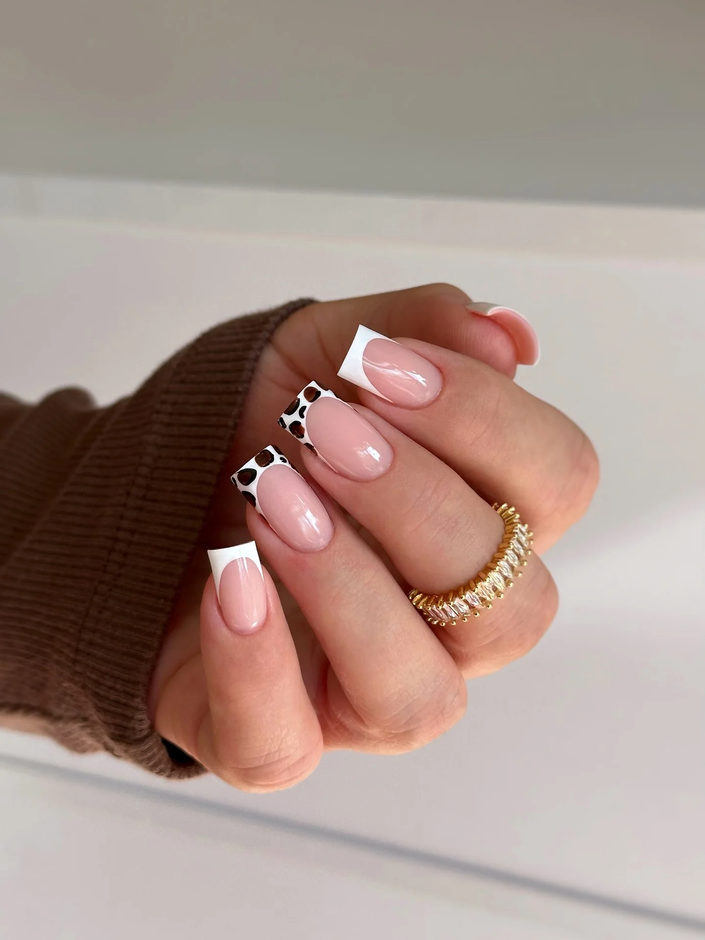 fall mid length nails 2026 French Tips With Chic Animal Accent Details