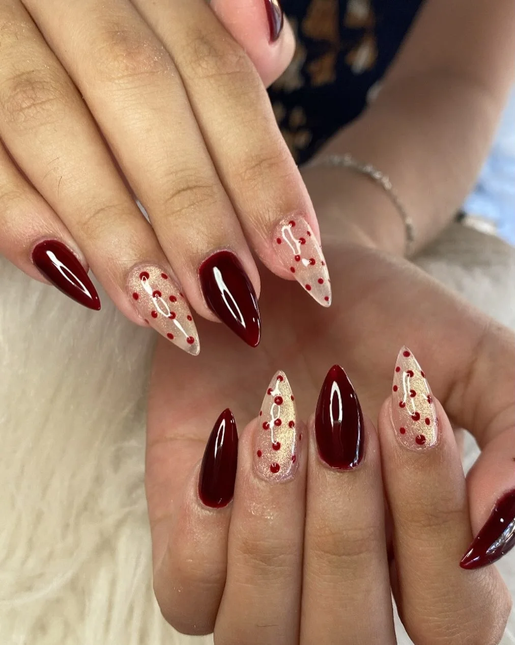 fall nails for tan skin tone Cherry Red And Creamy Candy Details