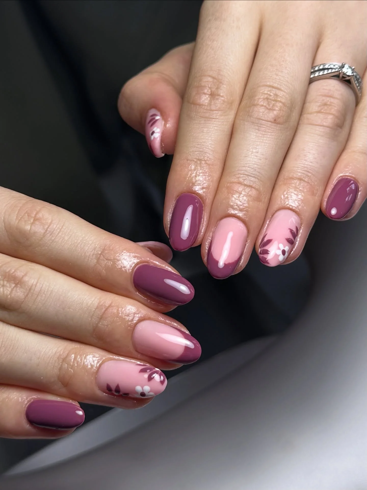fall short almond nails 2026 Muted Berry Florals For Soft Autumn Days