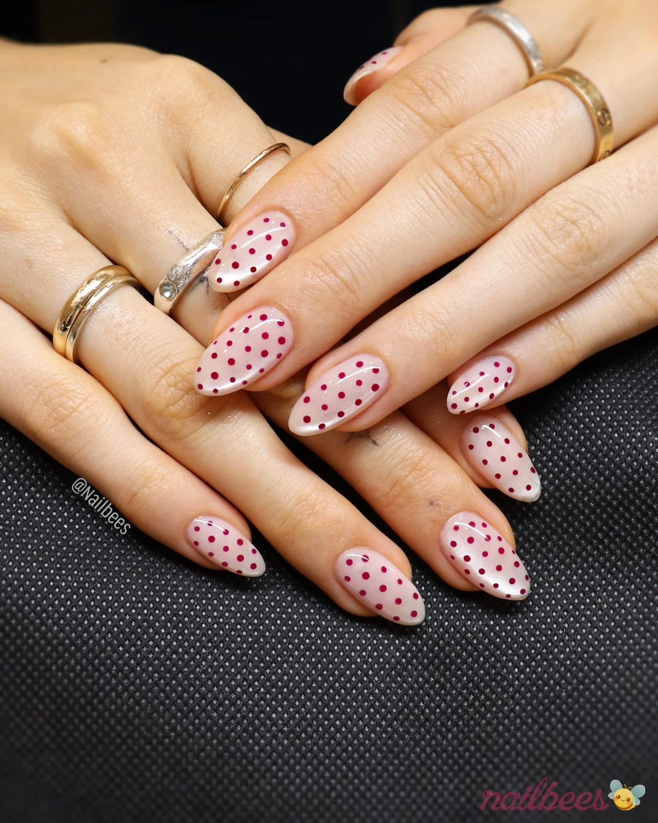 polka dot fall nails 2026 Berry Red Dots On A Soft Cream Base