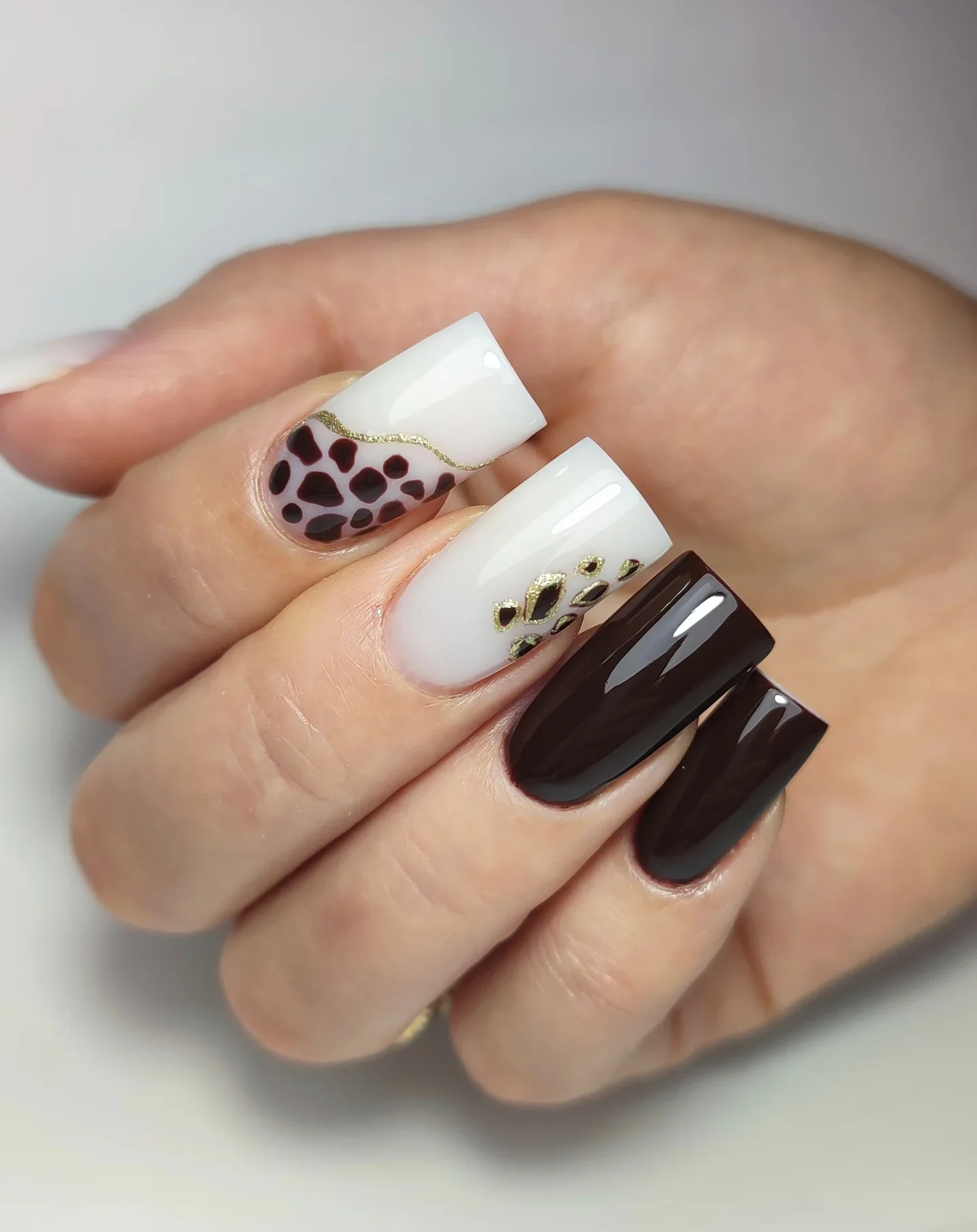 fall square nails 2026 White Chocolate Leopard With Gold Accents