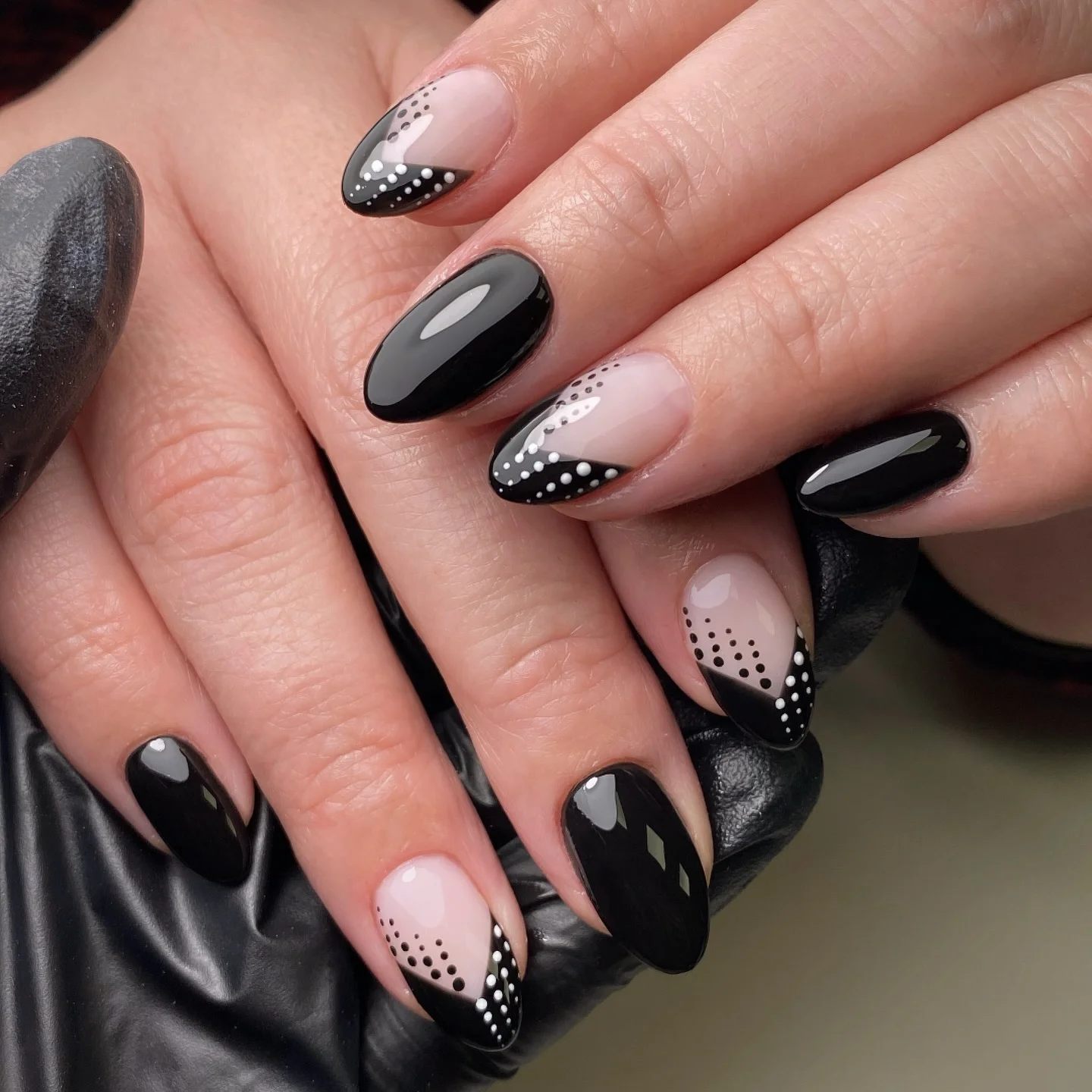 polka dot fall nails 2026 Black French Tips With Graphic Polka Dot Detail