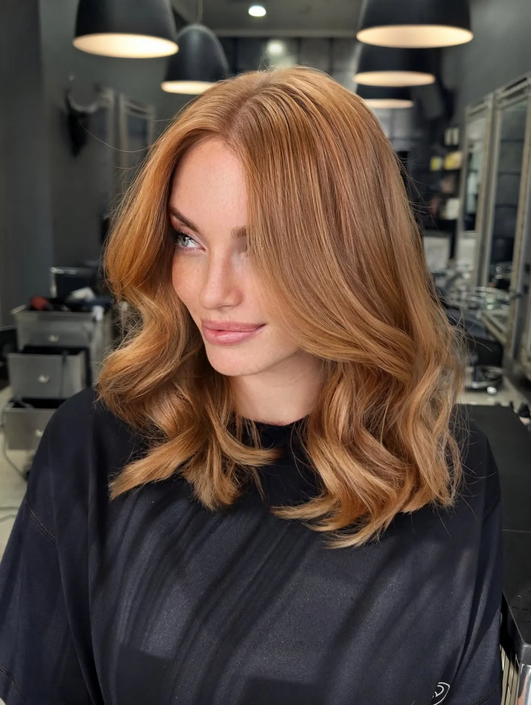 september hair color trends 2026 Soft Copper Brown With Glossy Vintage Waves