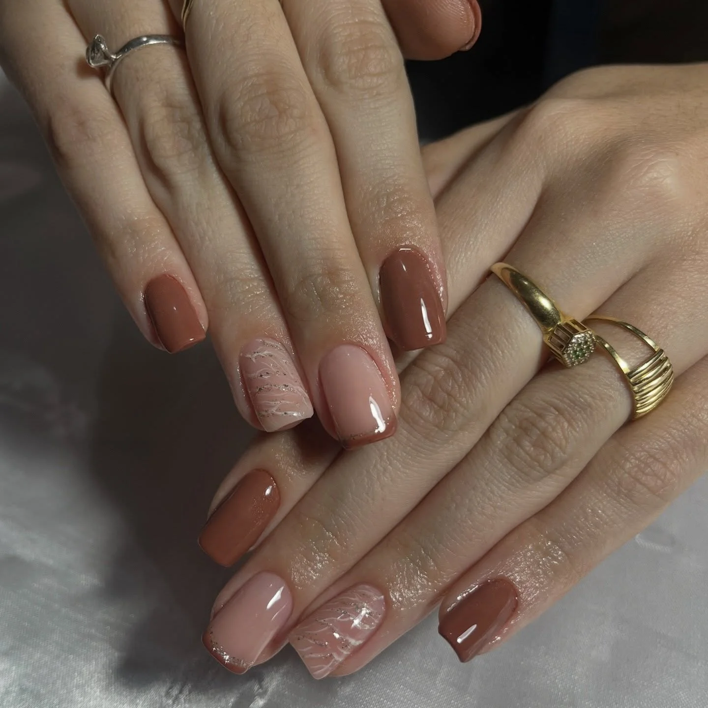 simple fall short nails Warm Cocoa And Blush With Textured Detail