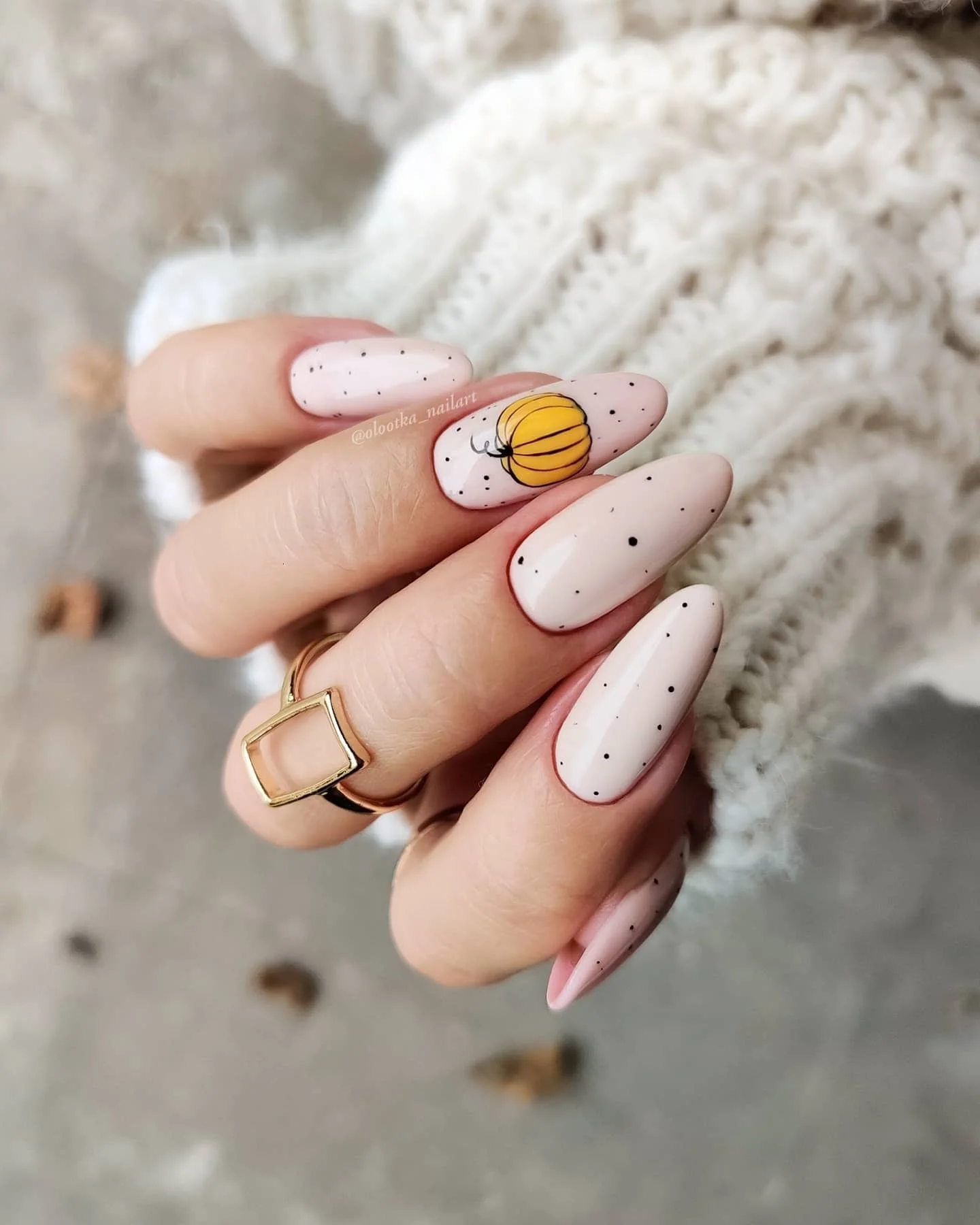 fall nails for fair skin tones 2026 Milky Pink Almond Nails With A Tiny Pumpkin