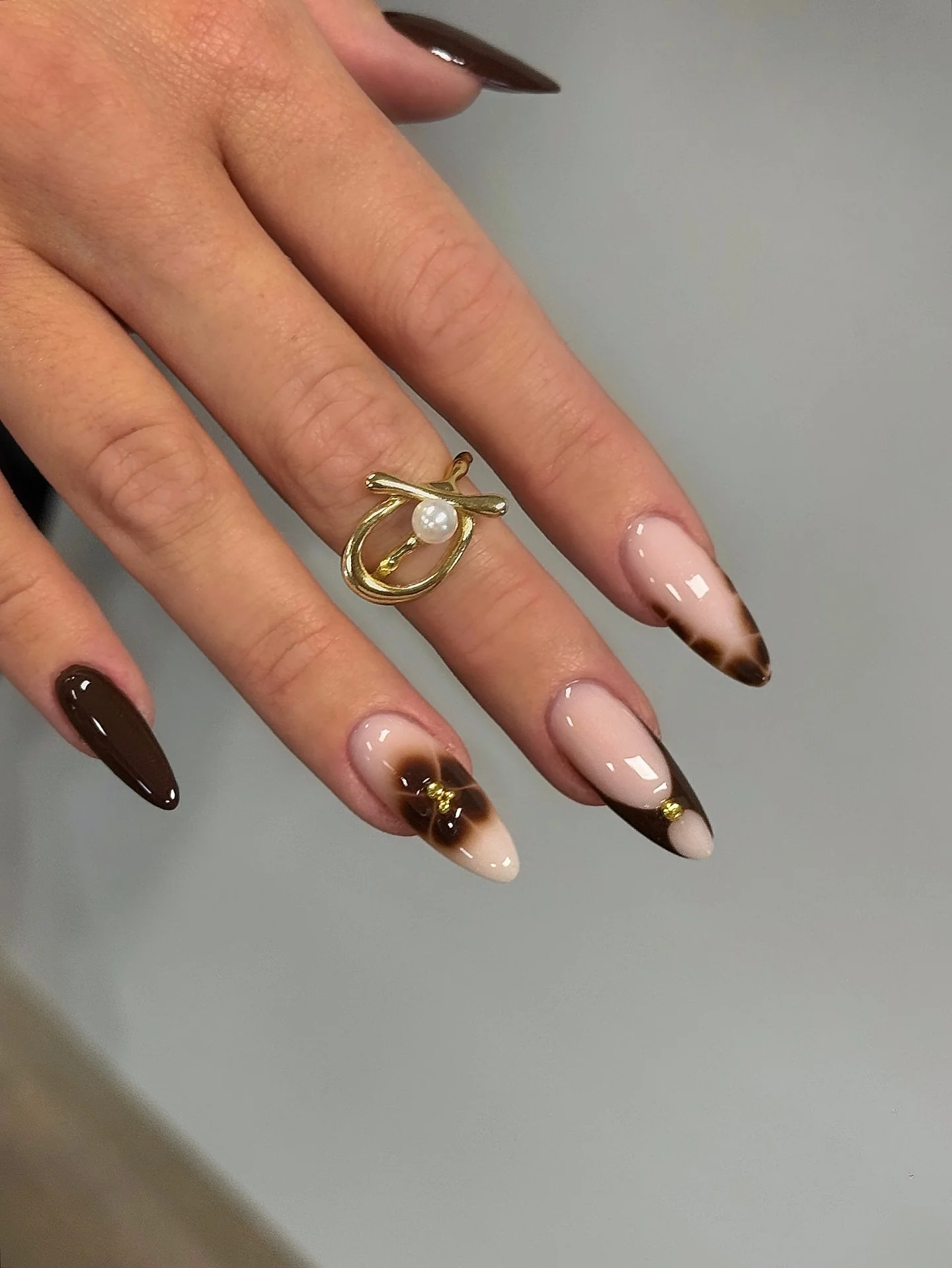 fall nails for medium skin tone Chocolate French Tips With Delicate Gold Details